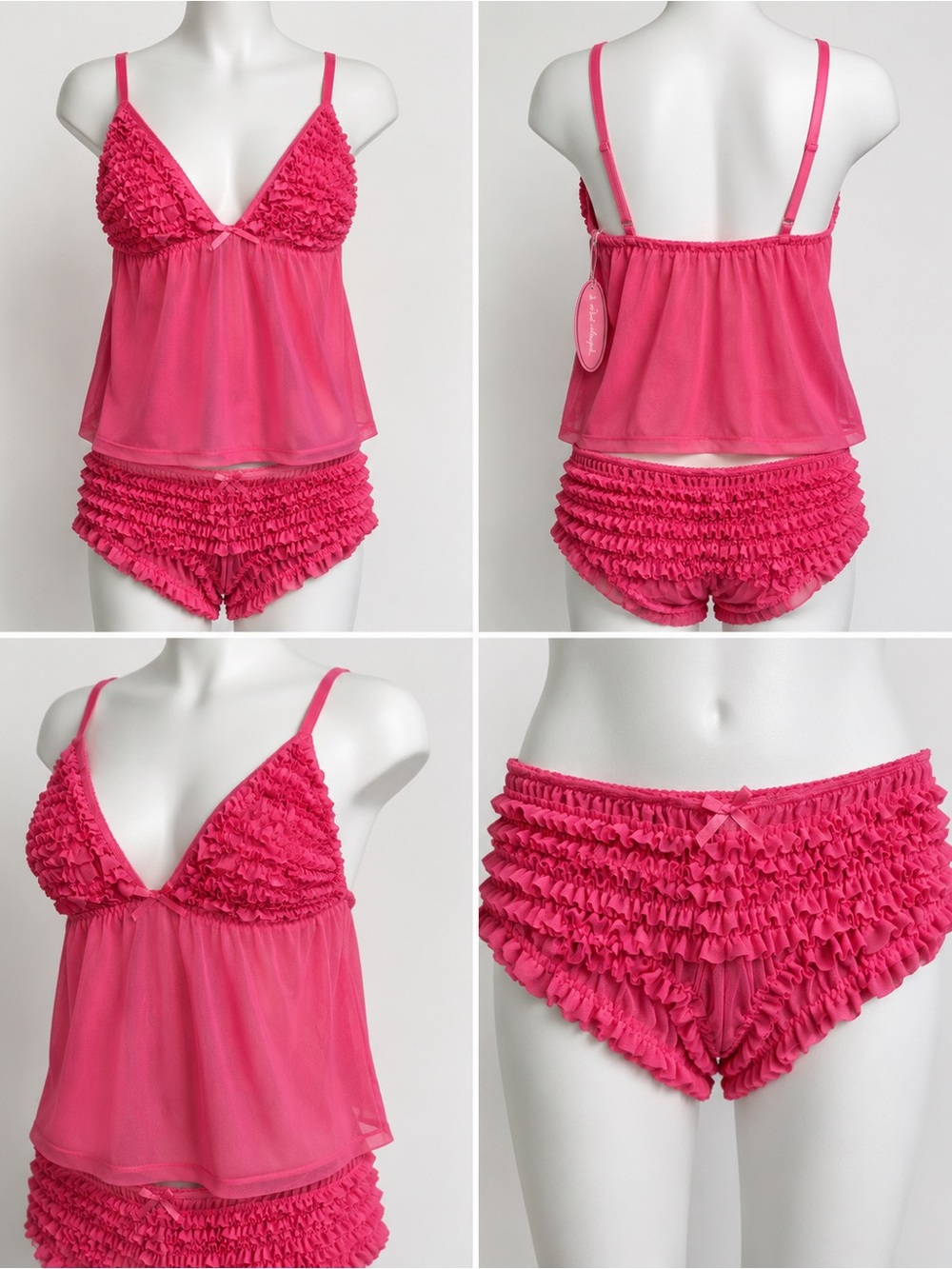 Spoiled Hot Pink Ruffle Babydoll & Ruffled Shorts Sleep Set NWT